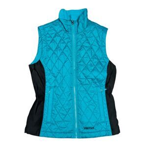 Marmot Womens Kitzbuhel Full Zip Vest Medium Aqua Blue Black Polartec Fleece